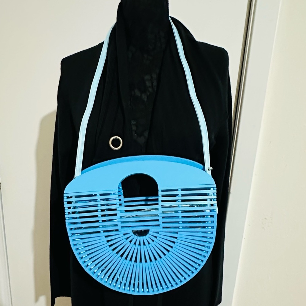 BAMBOO Blue Wooden Clutch Tote Shoulder Bag